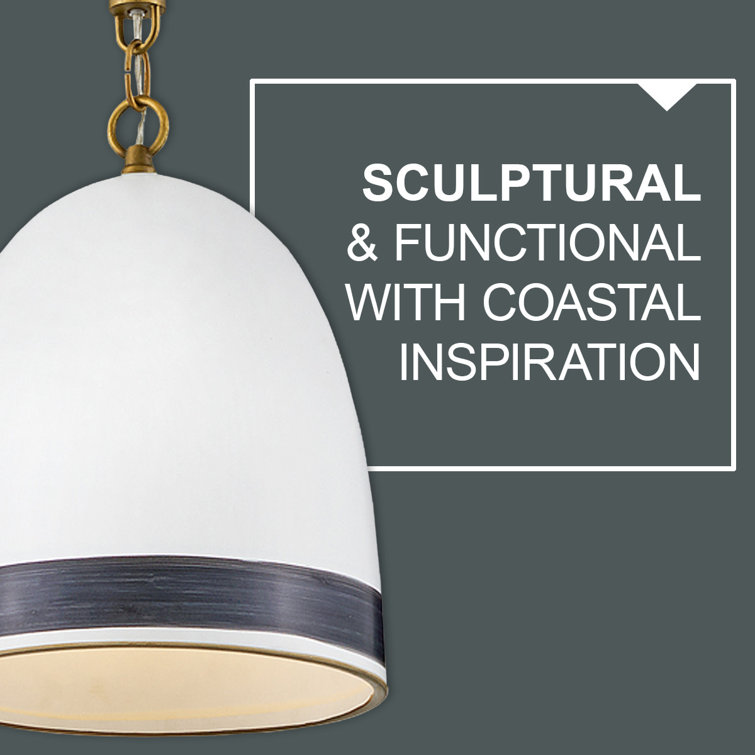 Nash Mini Bowl Pendant in Antique Nickel with Grey Stripe and Ceramic Shade