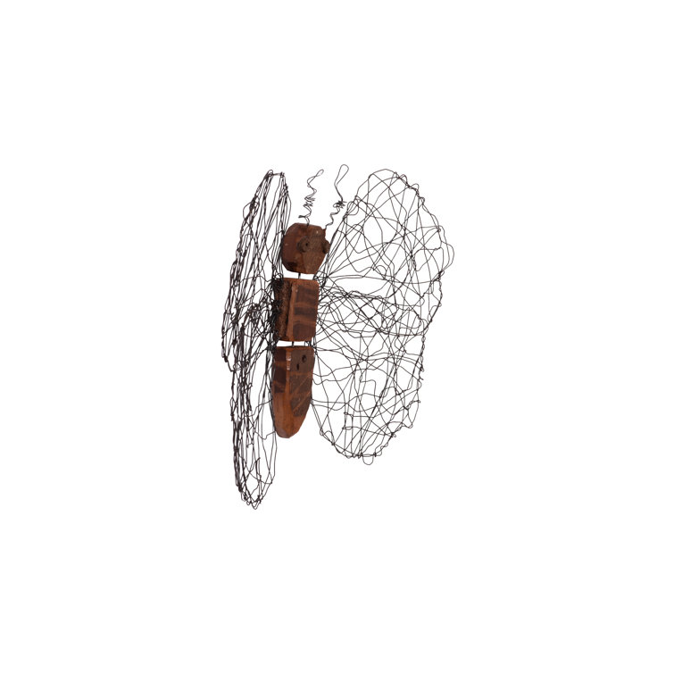 Large Brown Recycled Wood and Wire Butterfly Wall Art