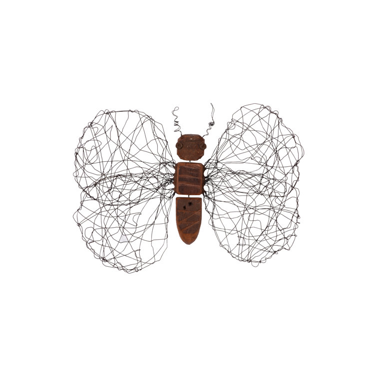 Large Brown Recycled Wood and Wire Butterfly Wall Art