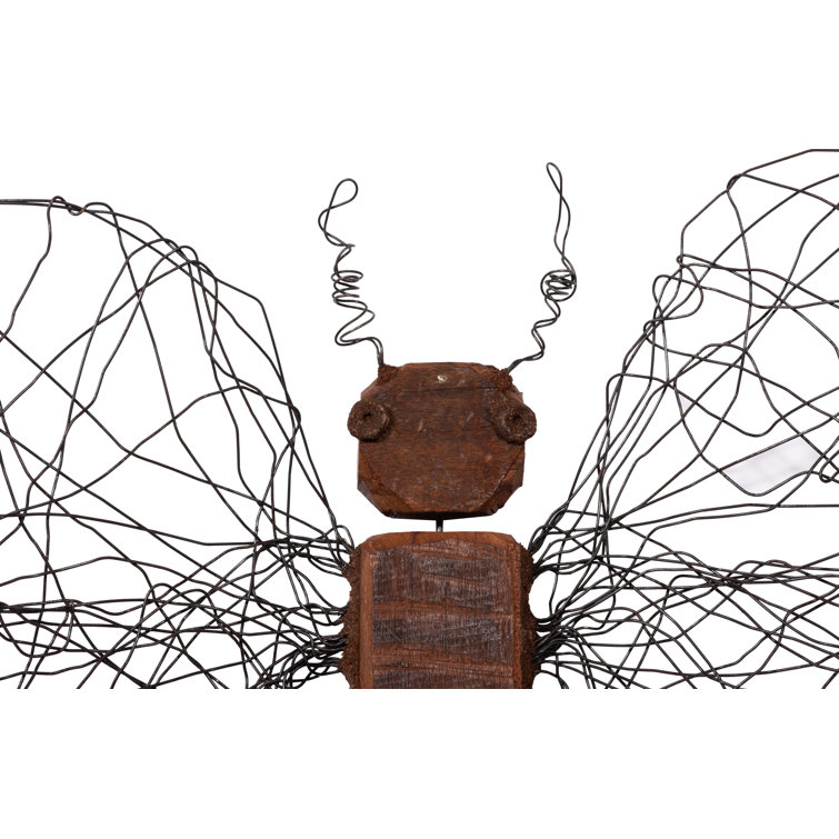 Large Brown Recycled Wood and Wire Butterfly Wall Art