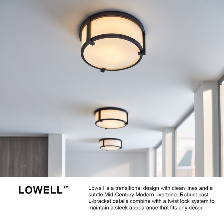 Lowell 3-Light LED Drum Flush Mount in Brushed Bronze with Etched Opal Shade