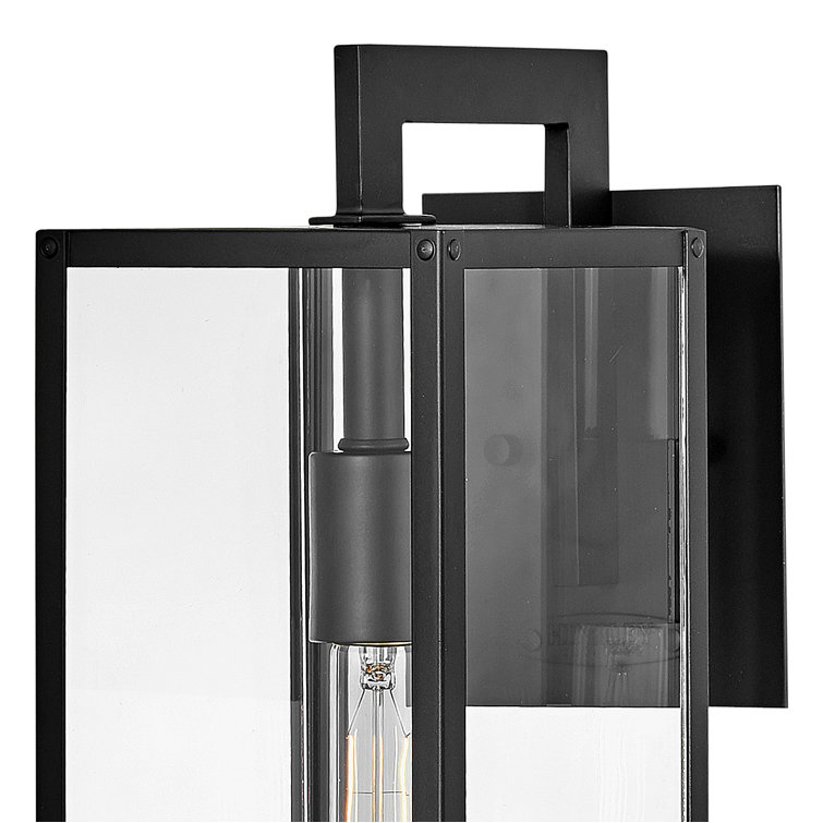 Black Aluminum Outdoor Wall Sconce with Clear Glass Panels