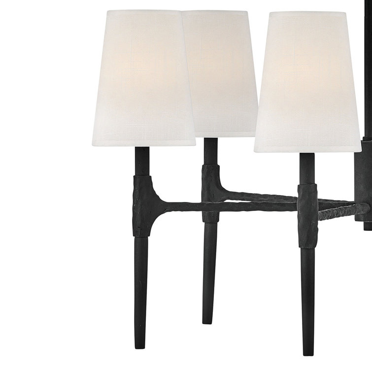 Beaumont Mini 6-Light Black Chandelier with Off-White Linen Shades