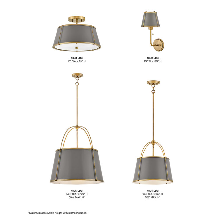 Elegant Transitional 2-Light Drum Semi-Flush Mount in Lacquered Dark Brass