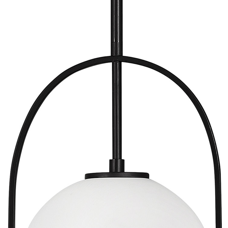 Somerset Chic Black Steel Medium Pendant with Etched Opal Glass