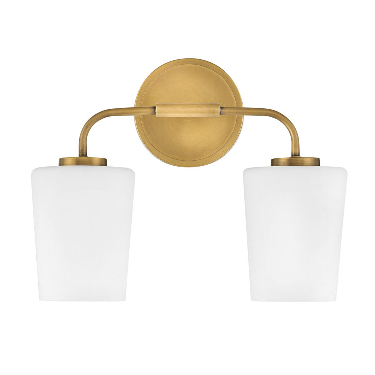 Lark Kline Heritage Brass 2-Light Dimmable Vanity with Etched Opal Shades