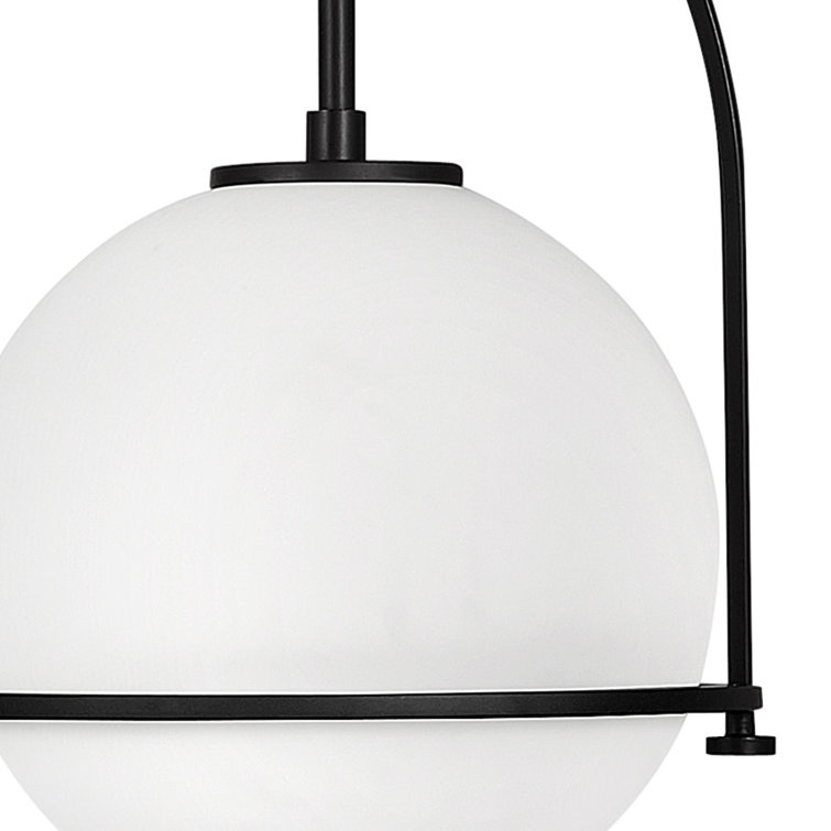 Somerset Chic Black Steel Medium Pendant with Etched Opal Glass