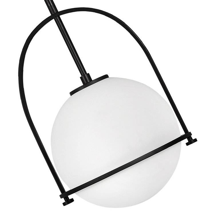 Somerset Chic Black Steel Medium Pendant with Etched Opal Glass