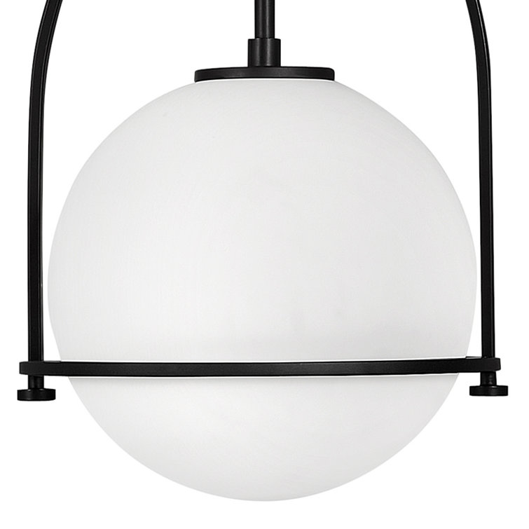Somerset Chic Black Steel Medium Pendant with Etched Opal Glass