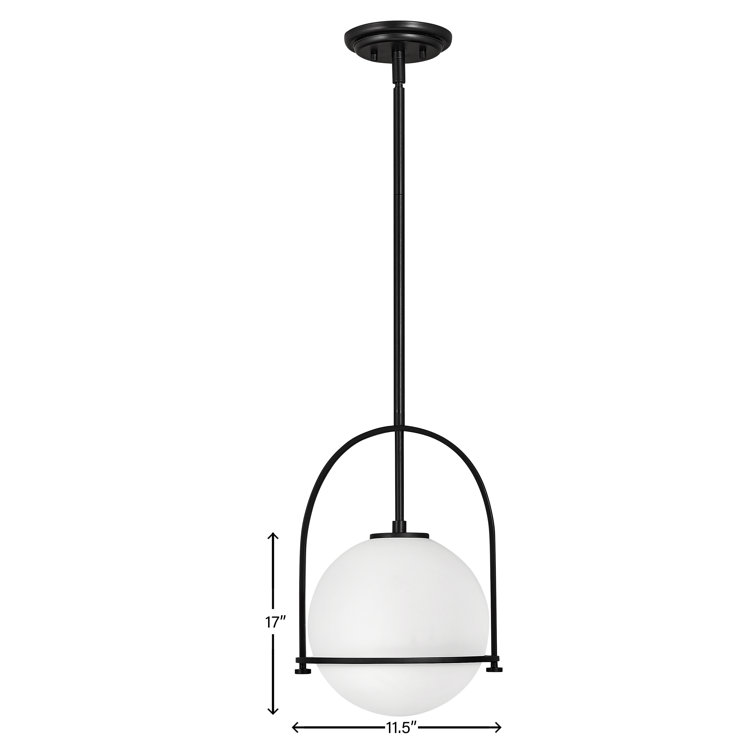 Somerset Chic Black Steel Medium Pendant with Etched Opal Glass