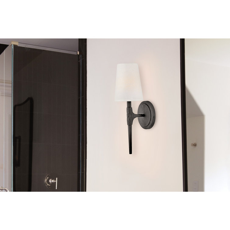 Beaumont Dimmable Black Wall Sconce with Off-White Linen Shade