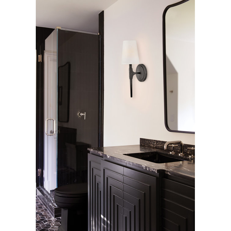 Beaumont Dimmable Black Wall Sconce with Off-White Linen Shade