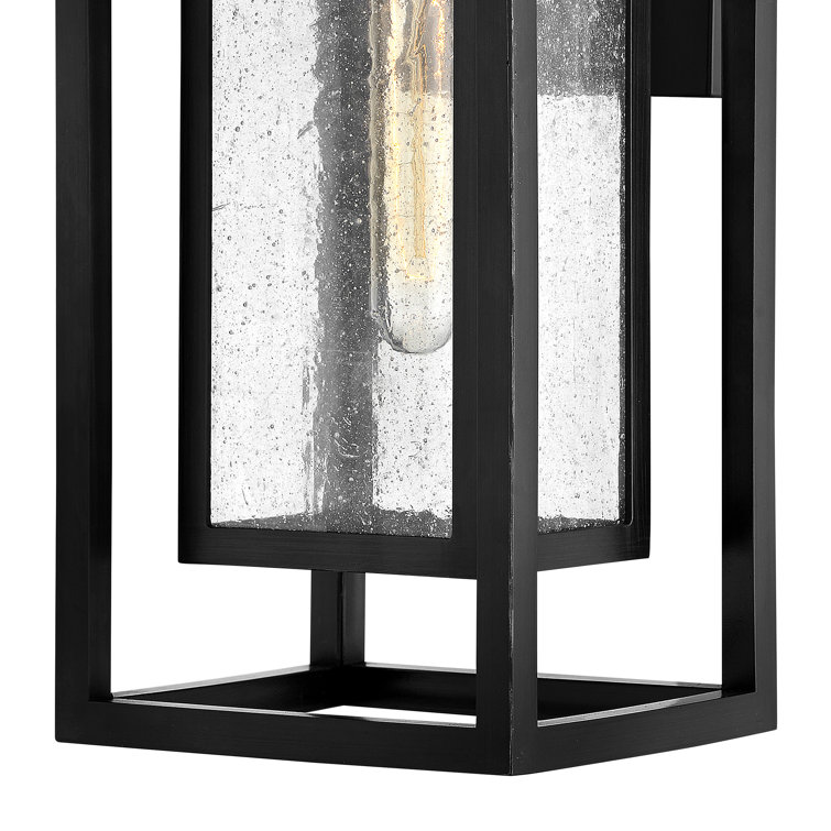 Black 16" Modern Outdoor Wall Light with Clear Seedy Glass