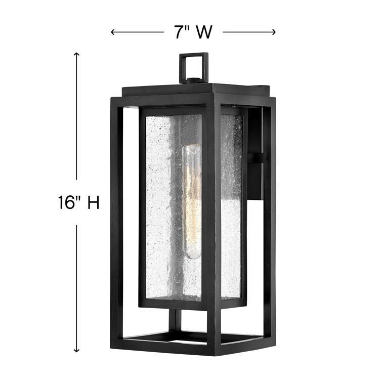 Black 16" Modern Outdoor Wall Light with Clear Seedy Glass