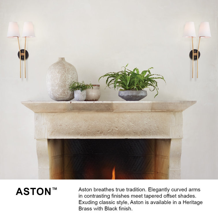 Aston Heritage Brass 7-Light Classic Chandelier with Off-White Shades