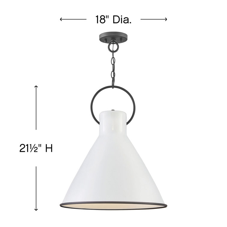 Polished White Steel Cone Pendant Light with Black Accents