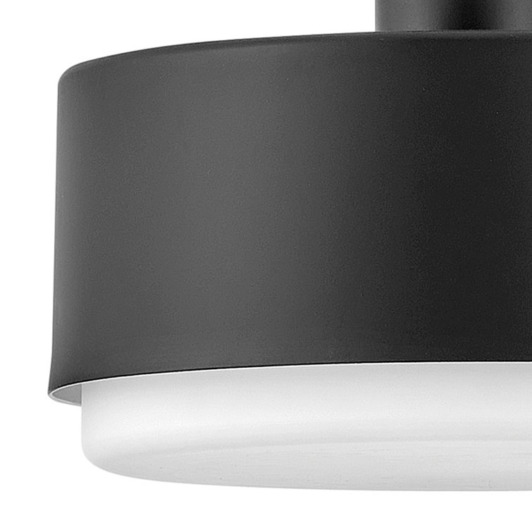 Elegant Modern Black Brass LED Drum Pendant with Etched Opal Glass
