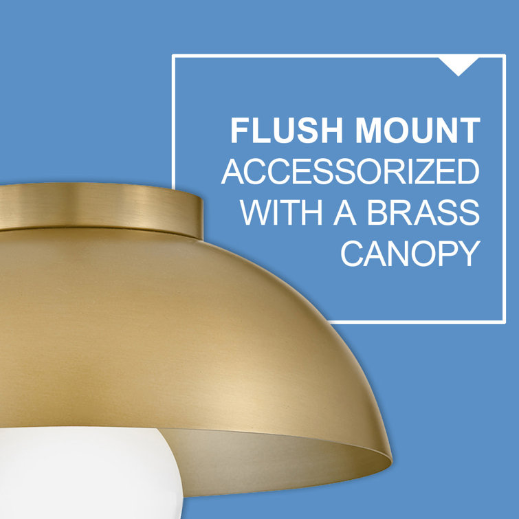 Lacquered Brass Dome Flush Mount with Black Metal Shade