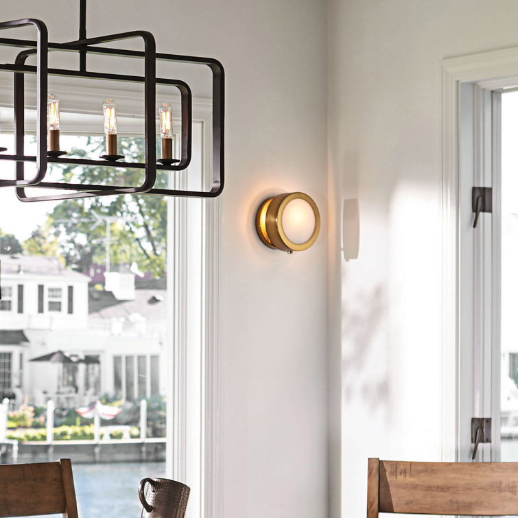 Heritage Brass Dimmable Sconce with Etched Opal Glass