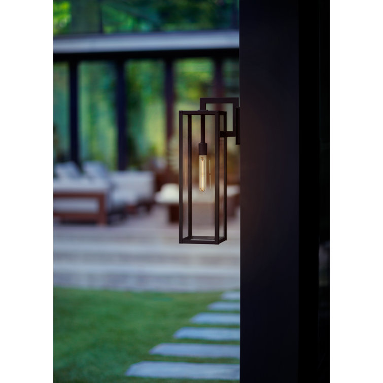 Black Aluminum Outdoor Wall Sconce with Clear Glass Panels