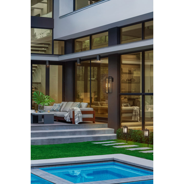 Black Aluminum Outdoor Wall Sconce with Clear Glass Panels