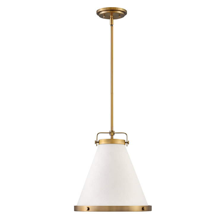Lacquered Brass and Off-White Single Cone Pendant Light