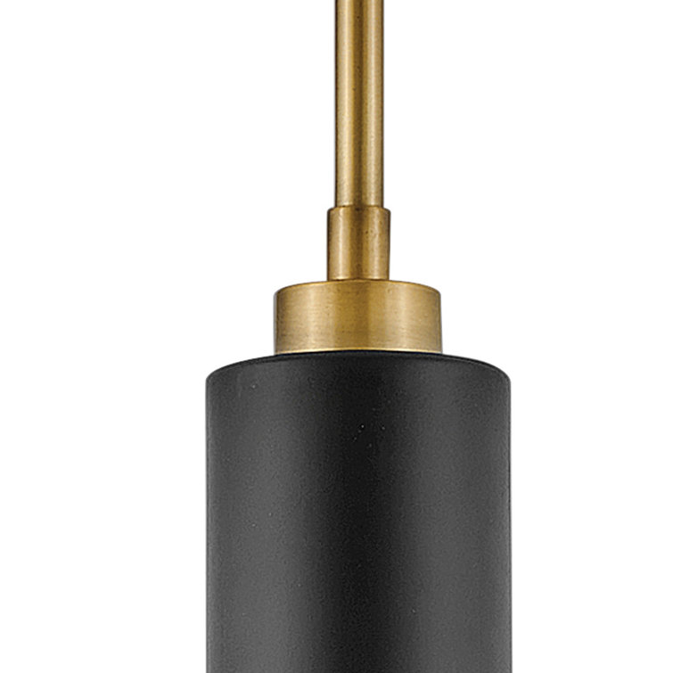 Elegant Modern Black Brass LED Drum Pendant with Etched Opal Glass