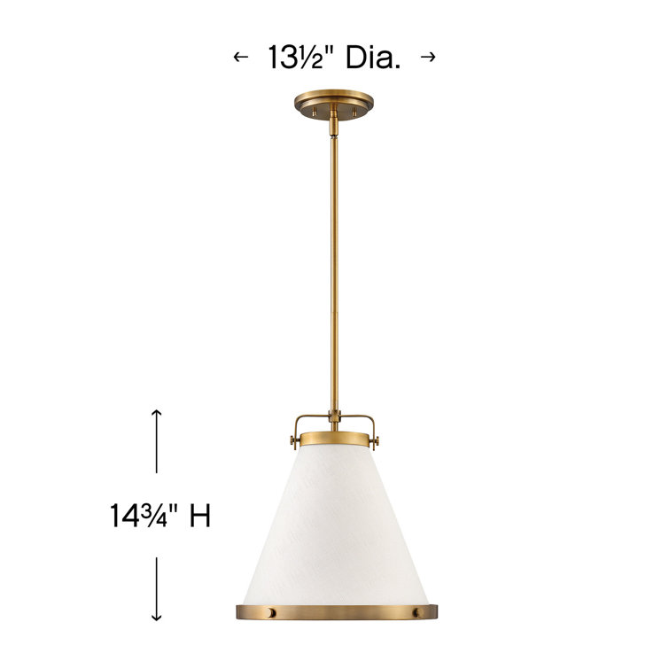 Lacquered Brass and Off-White Single Cone Pendant Light