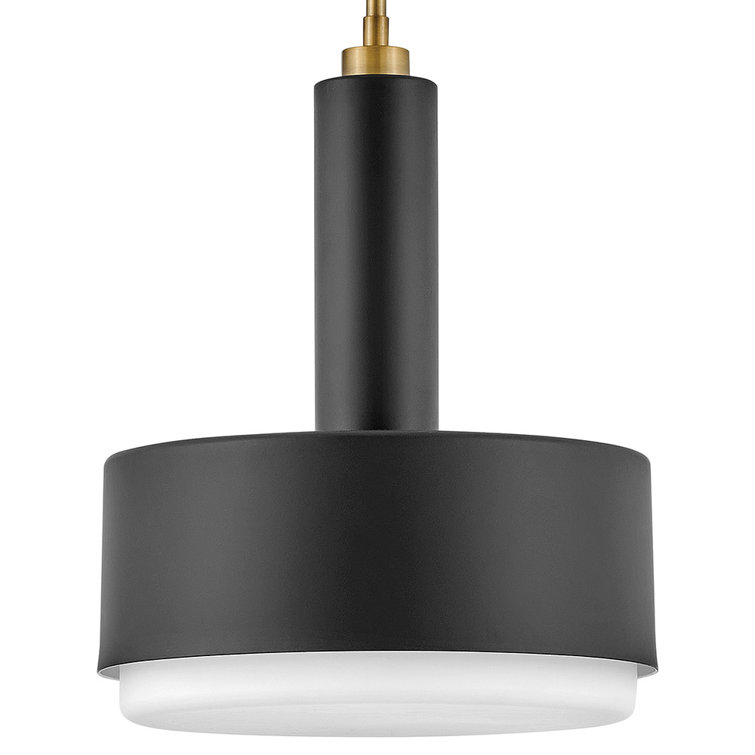 Elegant Modern Black Brass LED Drum Pendant with Etched Opal Glass