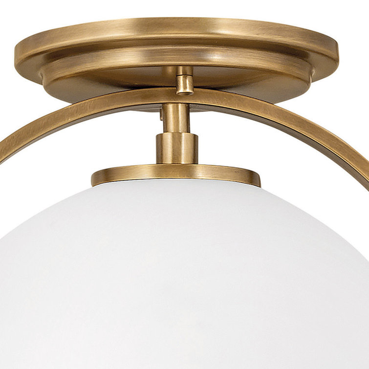 Heritage Brass and Etched Opal Glass Semi-Flush Ceiling Light