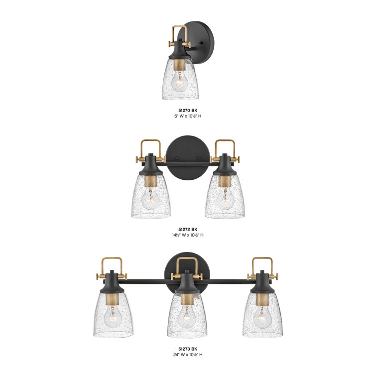 Easton Heritage Brass & Black 2-Light Dimmable Vanity Light with Clear Seedy Glass