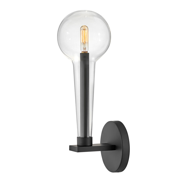 Black Dimmable Single-Light Wall Sconce with Clear Glass Shade