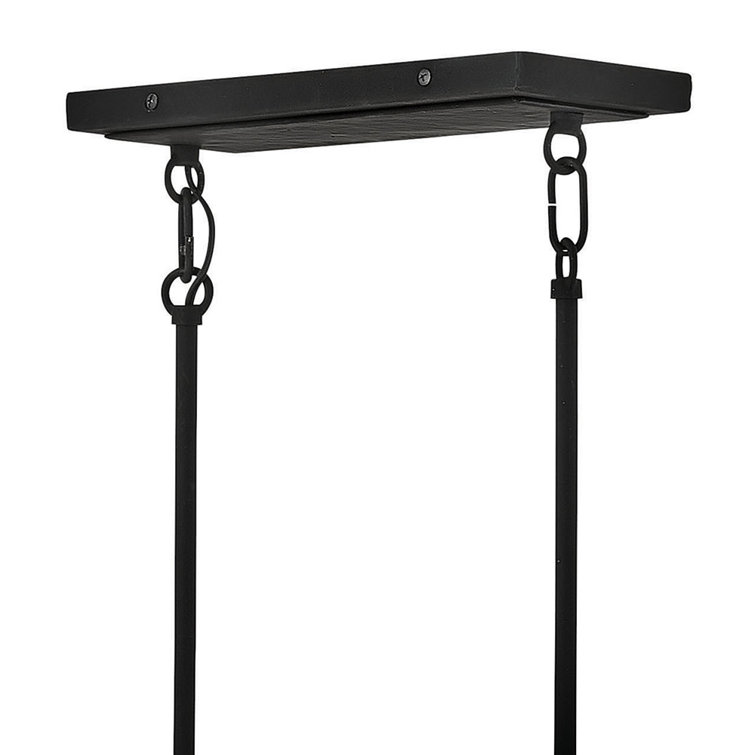 Black 48" 10-Light Linear Chandelier with Linen Shades