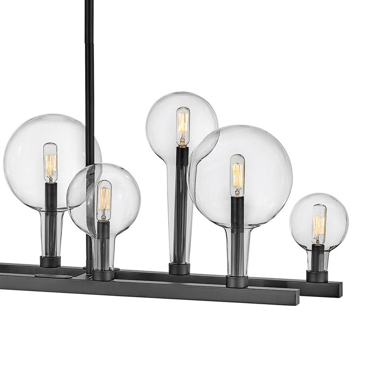 Black Steel and Clear Glass 10-Light Linear Chandelier