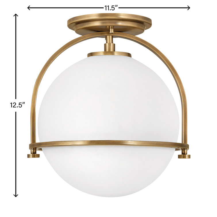 Heritage Brass and Etched Opal Glass Semi-Flush Ceiling Light