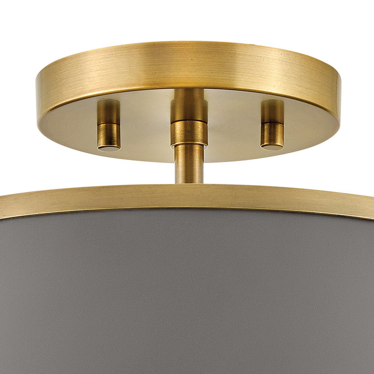 Elegant Transitional 2-Light Drum Semi-Flush Mount in Lacquered Dark Brass