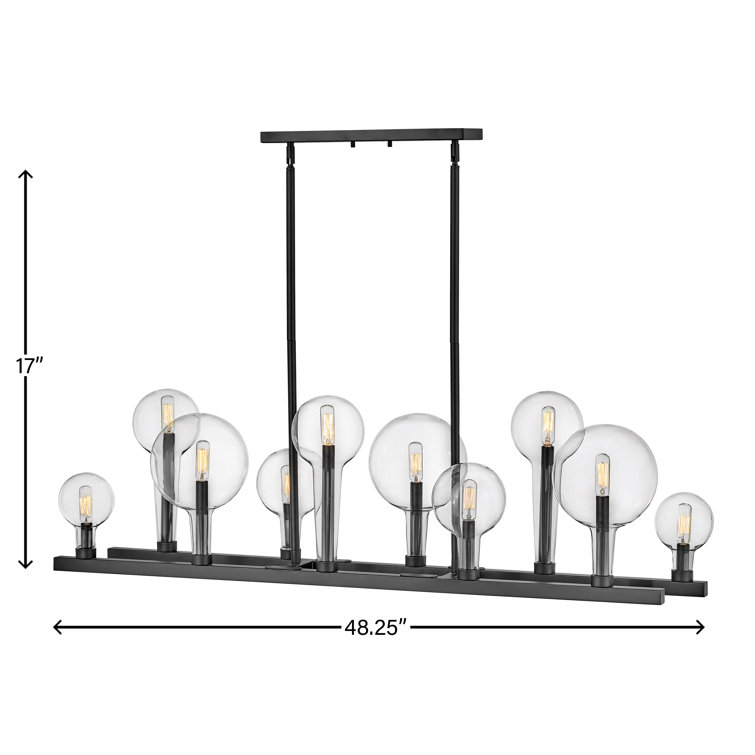 Black Steel and Clear Glass 10-Light Linear Chandelier