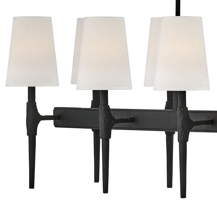 Black 48" 10-Light Linear Chandelier with Linen Shades