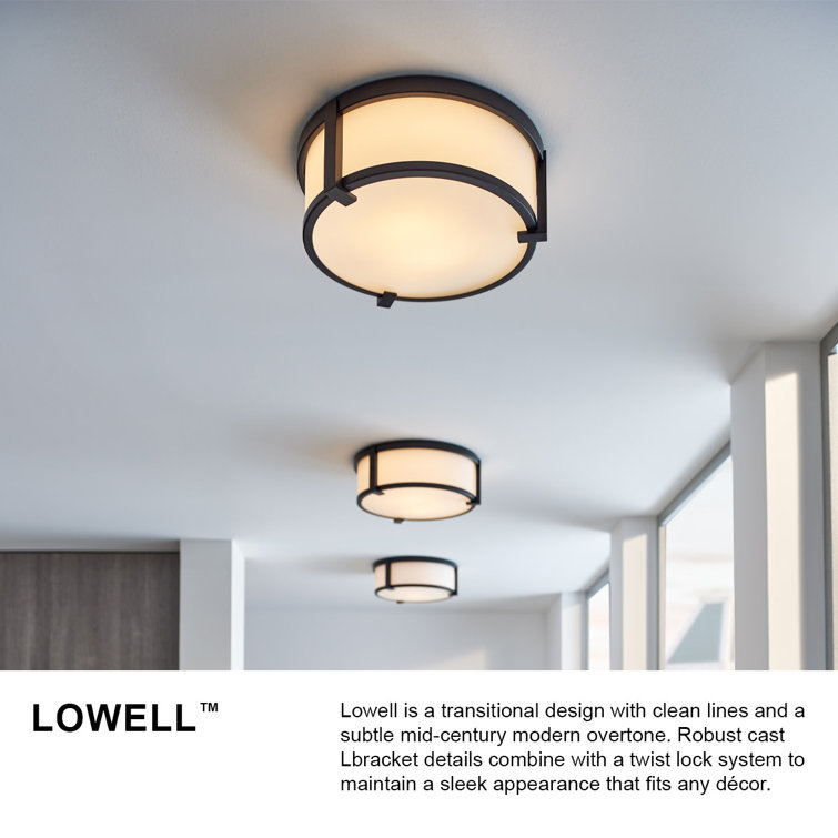 Lowell Transitional Chrome 2-Light Flush Mount with Etched Opal Shade