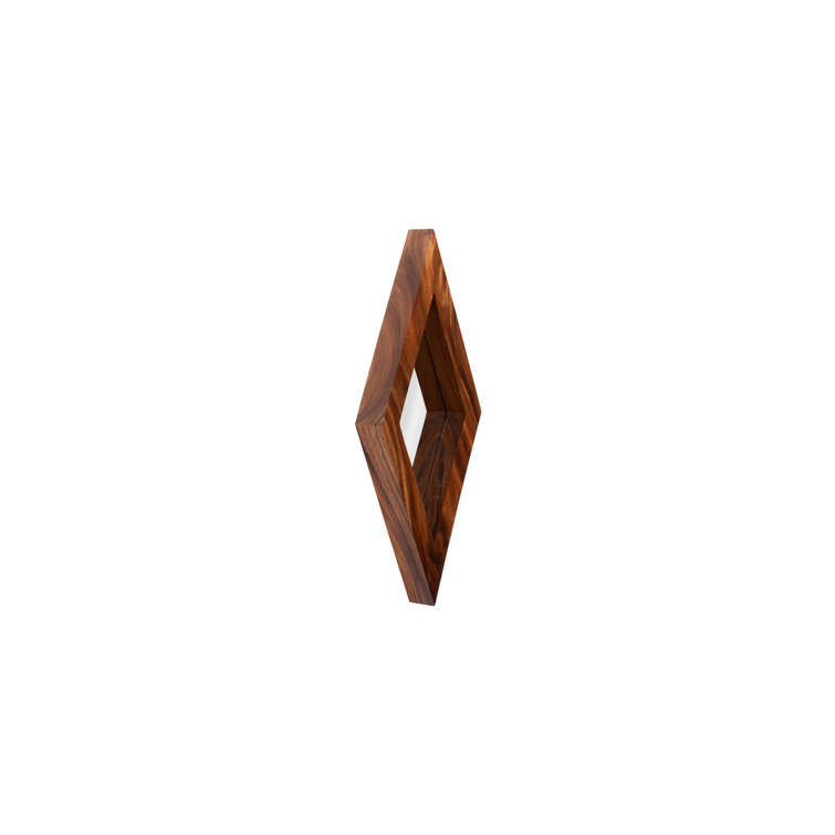 Beige Natural Wood 10"x20" Contemporary Diamond Accent Mirror