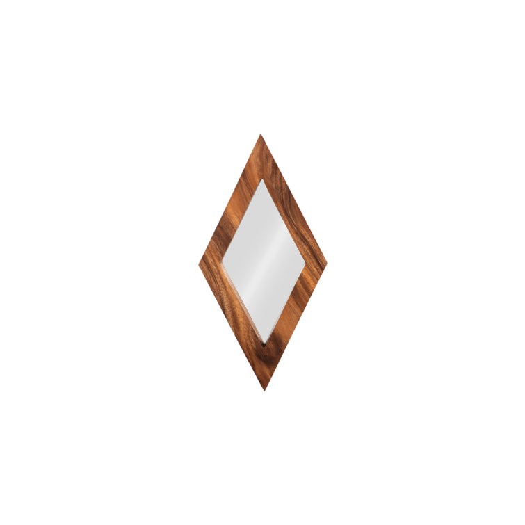 Beige Natural Wood 10"x20" Contemporary Diamond Accent Mirror
