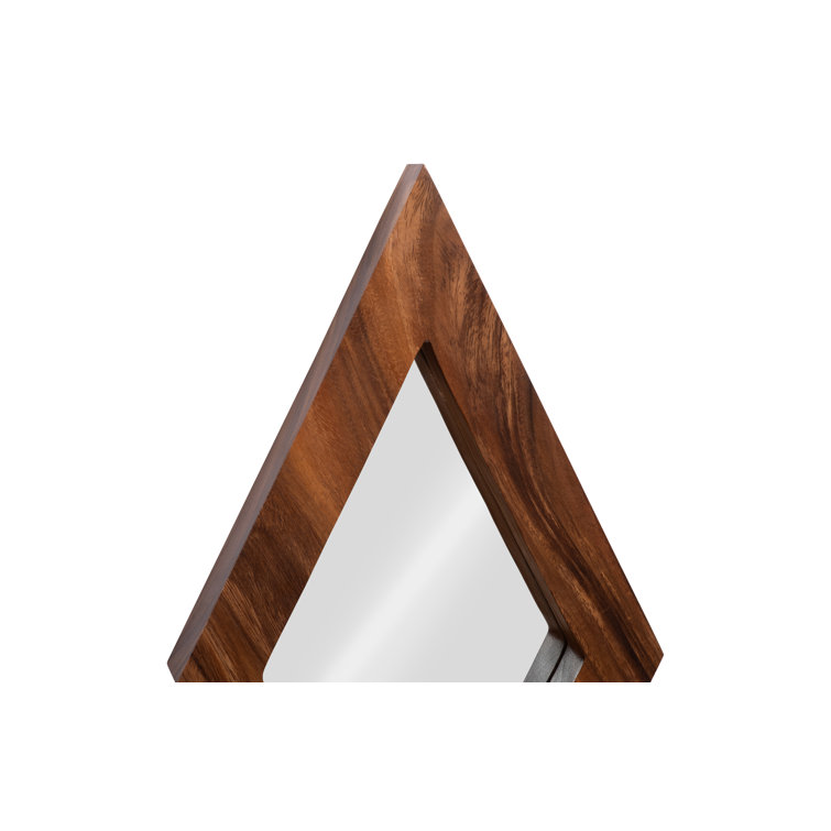 Beige Natural Wood 10"x20" Contemporary Diamond Accent Mirror