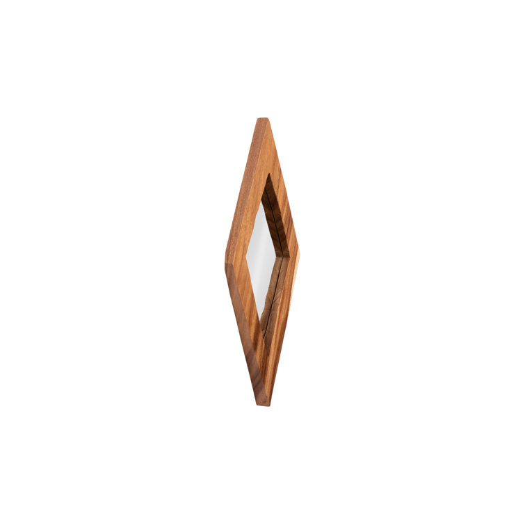 Beige Natural Wood Diamond Accent Mirror