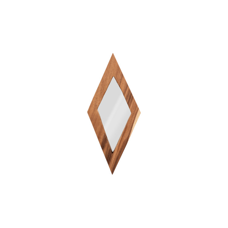 Beige Natural Wood Diamond Accent Mirror