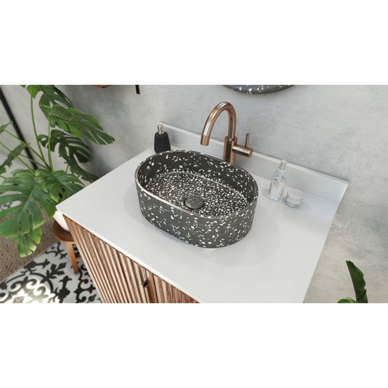 Ambia 16'' Gray Terrazzo Oval Vessel Bathroom Sink