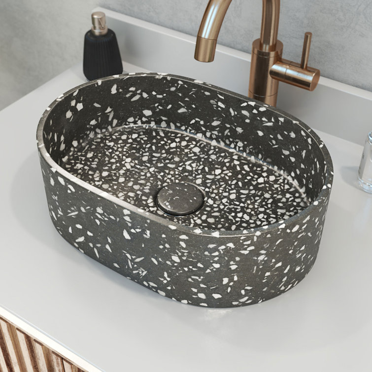 Ambia 16'' Gray Terrazzo Oval Vessel Bathroom Sink