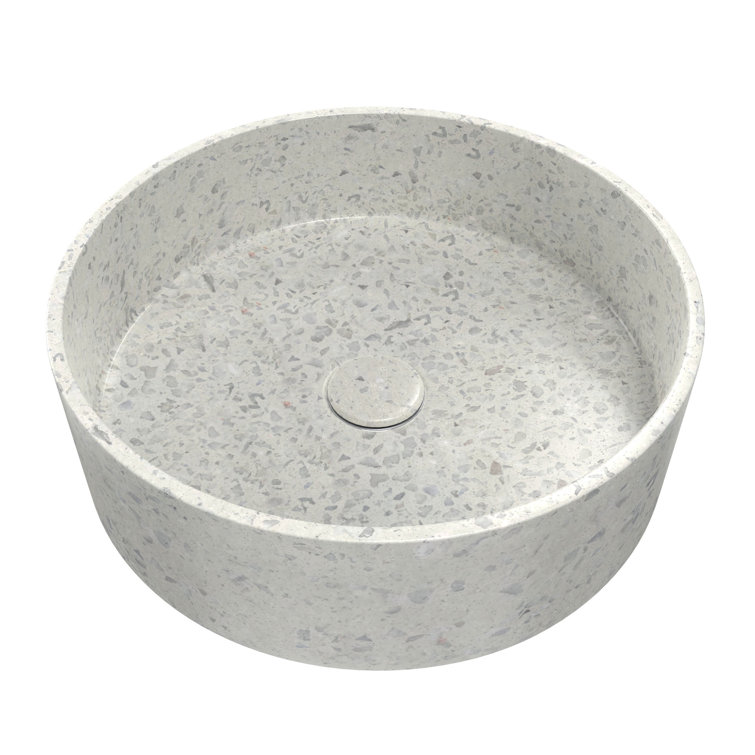 Ambia White Terrazzo Round Above-Counter Vessel Bathroom Sink