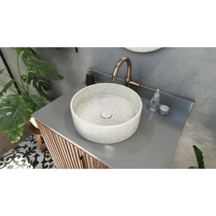 Ambia White Terrazzo Round Above-Counter Vessel Bathroom Sink