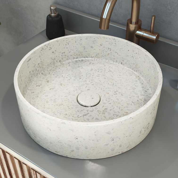 Ambia White Terrazzo Round Above-Counter Vessel Bathroom Sink