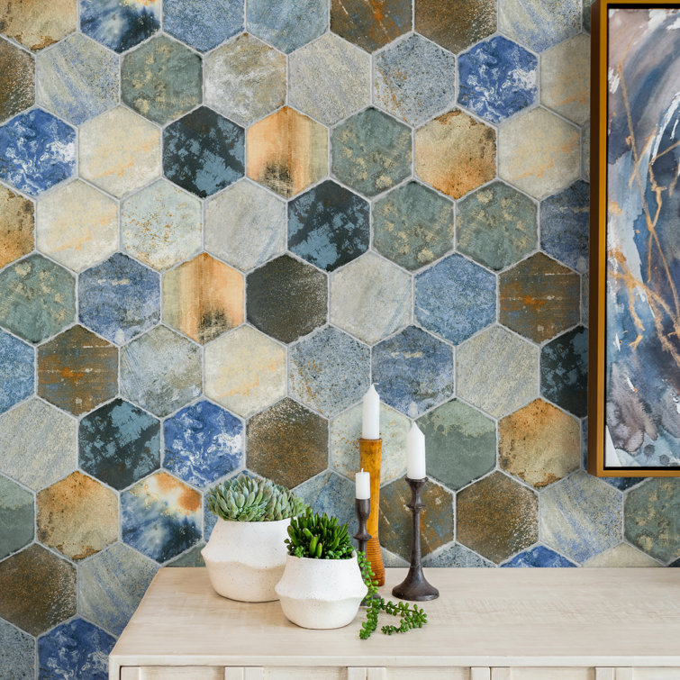 Dorne Hex 8.63" x 9.88" Multicolor Porcelain Wall & Floor Tile